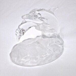 Vintage Leaping Dolphin Mother & Baby French Cristal D’Arques Clear 24% Lead Cry